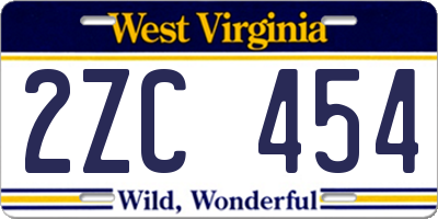WV license plate 2ZC454