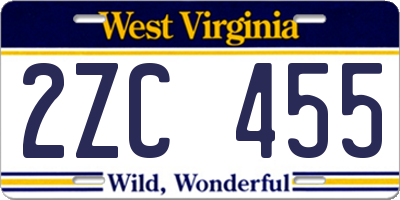 WV license plate 2ZC455