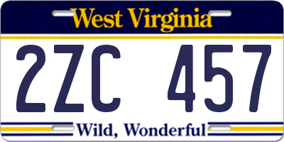 WV license plate 2ZC457