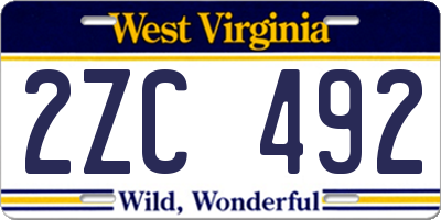 WV license plate 2ZC492