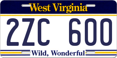 WV license plate 2ZC600