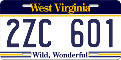 WV license plate 2ZC601