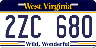 WV license plate 2ZC680