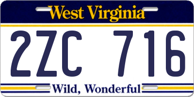 WV license plate 2ZC716