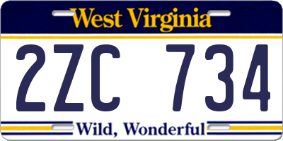 WV license plate 2ZC734