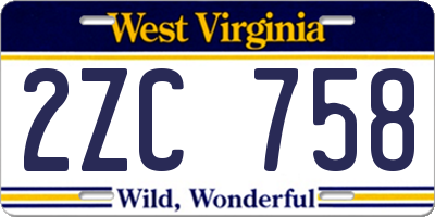 WV license plate 2ZC758