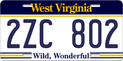 WV license plate 2ZC802