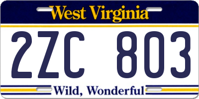 WV license plate 2ZC803