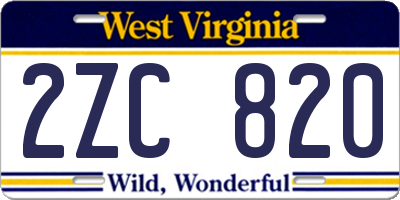 WV license plate 2ZC820
