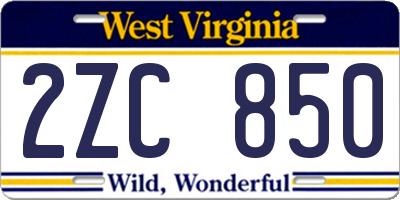 WV license plate 2ZC850