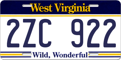 WV license plate 2ZC922