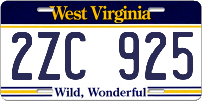 WV license plate 2ZC925