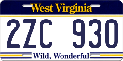 WV license plate 2ZC930