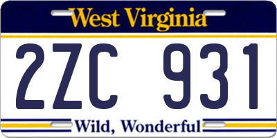 WV license plate 2ZC931
