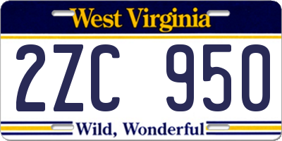 WV license plate 2ZC950