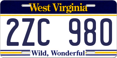 WV license plate 2ZC980