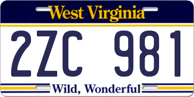 WV license plate 2ZC981