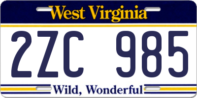 WV license plate 2ZC985