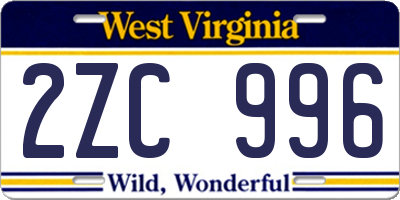 WV license plate 2ZC996