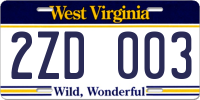 WV license plate 2ZD003