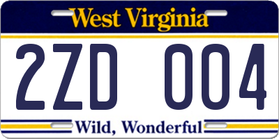WV license plate 2ZD004