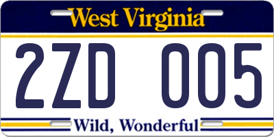 WV license plate 2ZD005