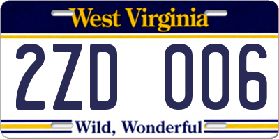 WV license plate 2ZD006