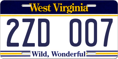WV license plate 2ZD007