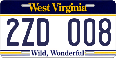 WV license plate 2ZD008