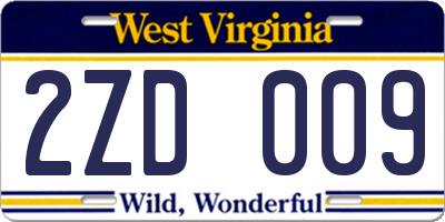 WV license plate 2ZD009