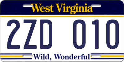 WV license plate 2ZD010