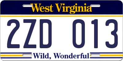 WV license plate 2ZD013