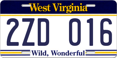 WV license plate 2ZD016