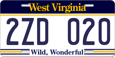 WV license plate 2ZD020