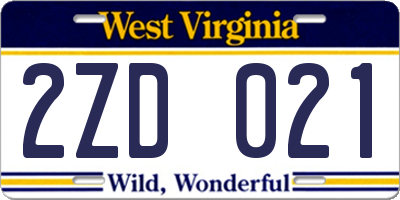 WV license plate 2ZD021
