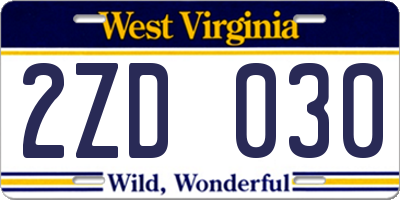 WV license plate 2ZD030