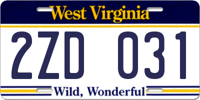 WV license plate 2ZD031