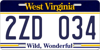 WV license plate 2ZD034