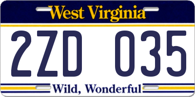 WV license plate 2ZD035