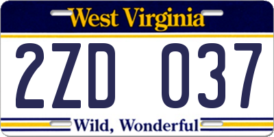 WV license plate 2ZD037