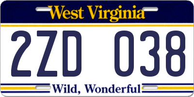 WV license plate 2ZD038