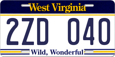 WV license plate 2ZD040