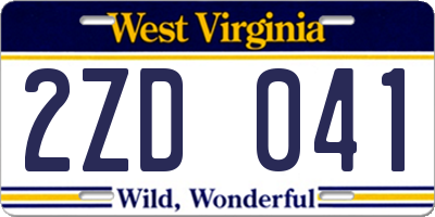 WV license plate 2ZD041