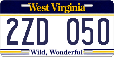 WV license plate 2ZD050