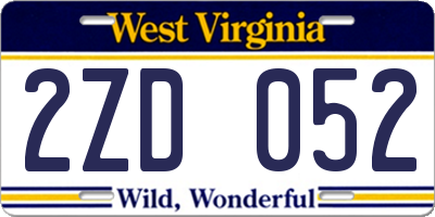 WV license plate 2ZD052