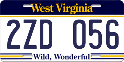 WV license plate 2ZD056