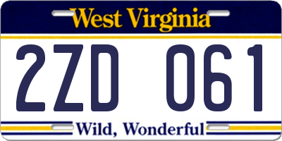 WV license plate 2ZD061
