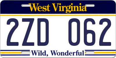 WV license plate 2ZD062