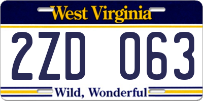 WV license plate 2ZD063