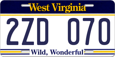WV license plate 2ZD070